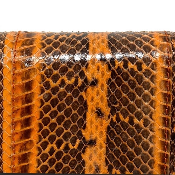 NWT Carlos Falchi Snakeskin Leather Orange Mini Bag with Chain Shoulder Strap - Picture 13 of 14